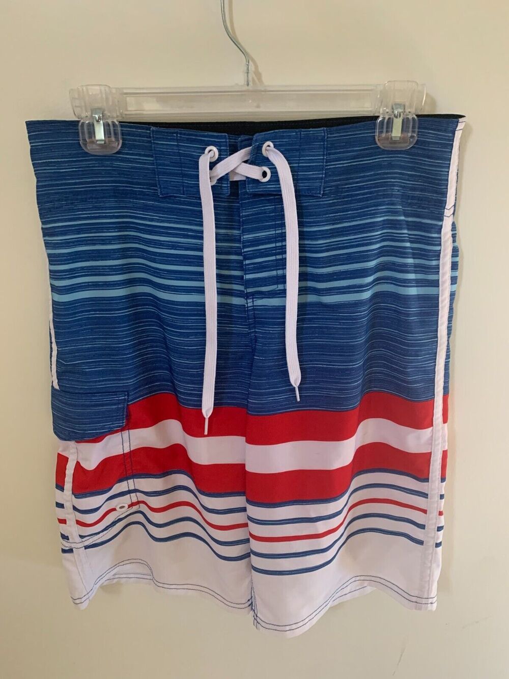 Mossimo Mens Size 30 Swim Trunks Patriotic Red White Blue Striped Board Shorts